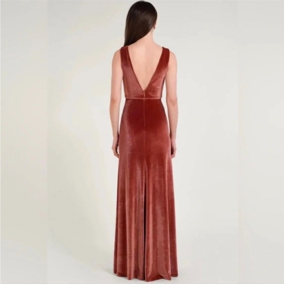 Jenny Yoo Logan Rose Deep V Neck Velvet Sleeveless Maxi Gown Size 2 - Picture 11 of 16